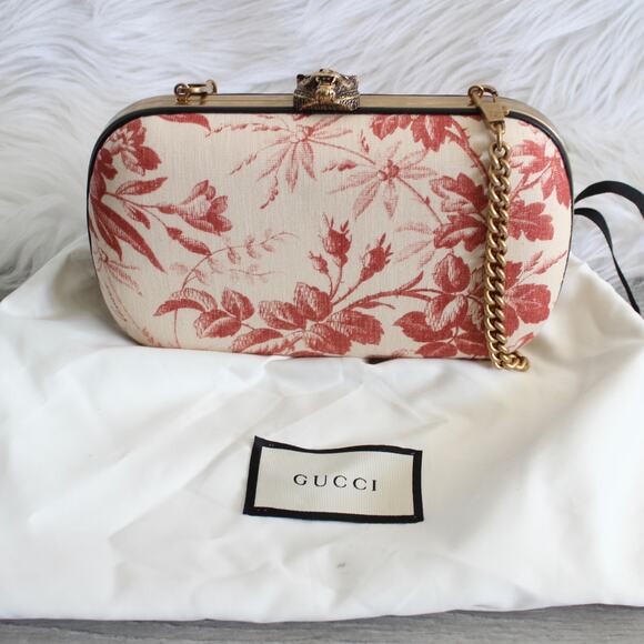 Gucci Linen Herbarium Cherry Blossom Print Broadway Box Chain Clutch Bag - Picture 4 of 15